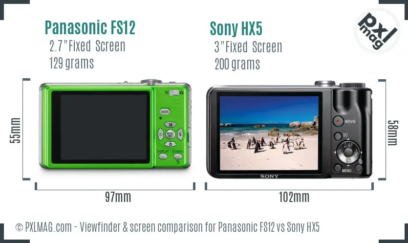 Panasonic FS12 vs Sony HX5 Screen and Viewfinder comparison