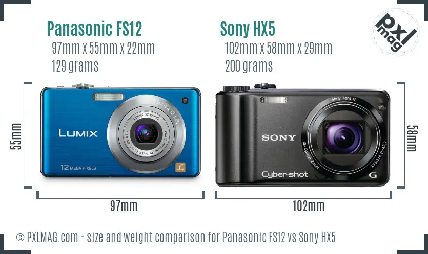 Panasonic FS12 vs Sony HX5 size comparison