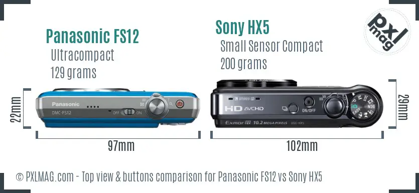 Panasonic FS12 vs Sony HX5 top view buttons comparison