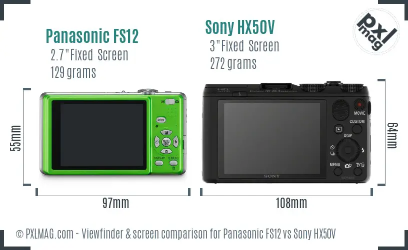Panasonic FS12 vs Sony HX50V Screen and Viewfinder comparison