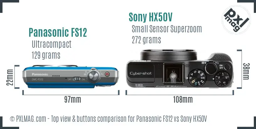 Panasonic FS12 vs Sony HX50V top view buttons comparison