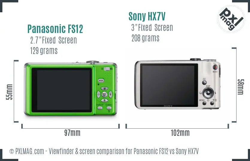 Panasonic FS12 vs Sony HX7V Screen and Viewfinder comparison