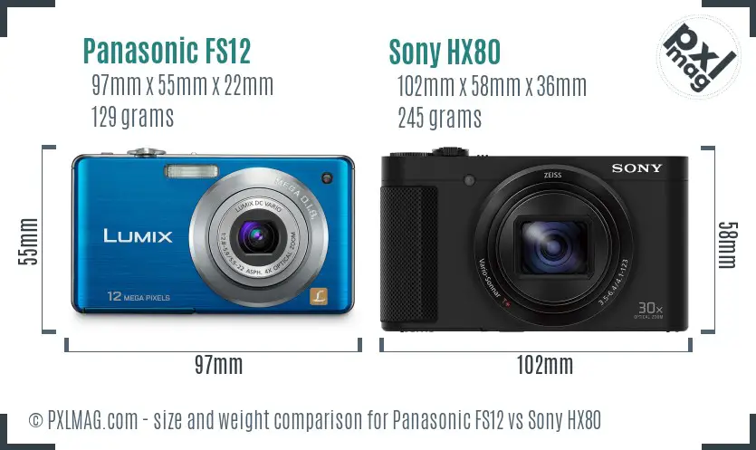 Panasonic FS12 vs Sony HX80 size comparison