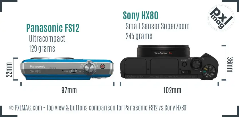 Panasonic FS12 vs Sony HX80 top view buttons comparison