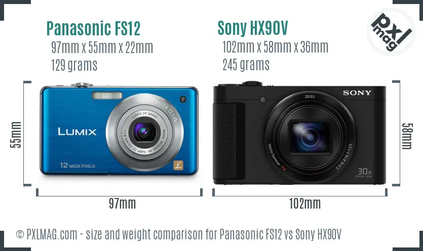 Panasonic FS12 vs Sony HX90V size comparison