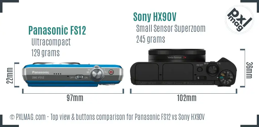 Panasonic FS12 vs Sony HX90V top view buttons comparison