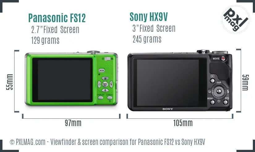Panasonic FS12 vs Sony HX9V Screen and Viewfinder comparison