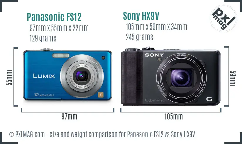 Panasonic FS12 vs Sony HX9V size comparison