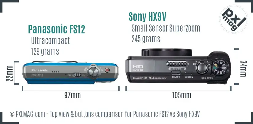 Panasonic FS12 vs Sony HX9V top view buttons comparison