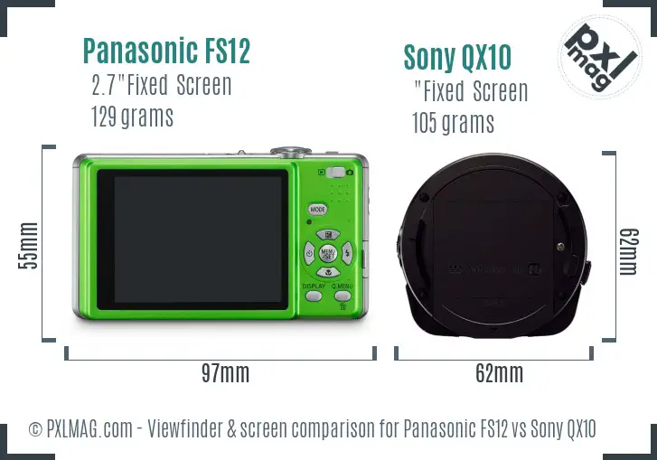 Panasonic FS12 vs Sony QX10 Screen and Viewfinder comparison