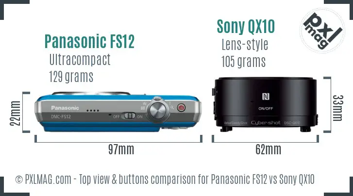 Panasonic FS12 vs Sony QX10 top view buttons comparison