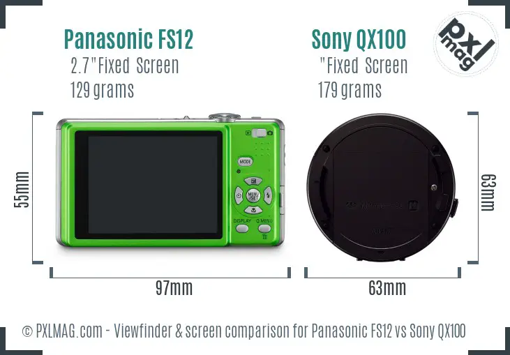 Panasonic FS12 vs Sony QX100 Screen and Viewfinder comparison