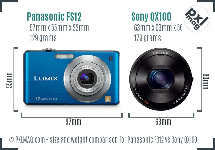 Panasonic FS12 vs Sony QX100 size comparison