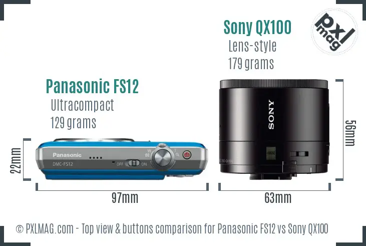Panasonic FS12 vs Sony QX100 top view buttons comparison