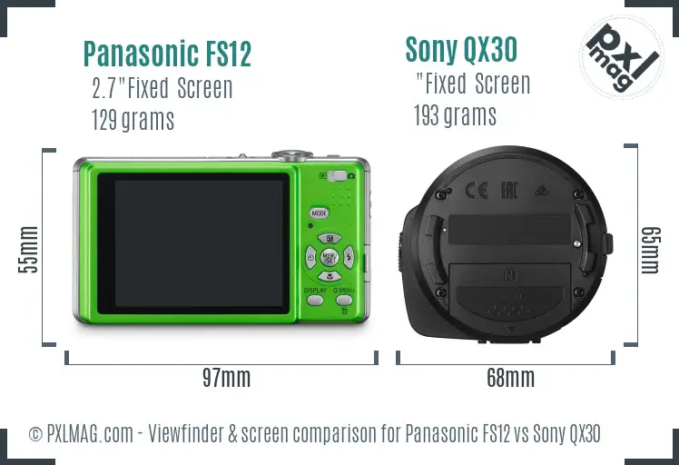 Panasonic FS12 vs Sony QX30 Screen and Viewfinder comparison