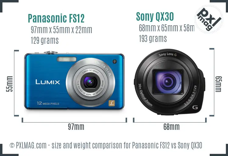 Panasonic FS12 vs Sony QX30 size comparison