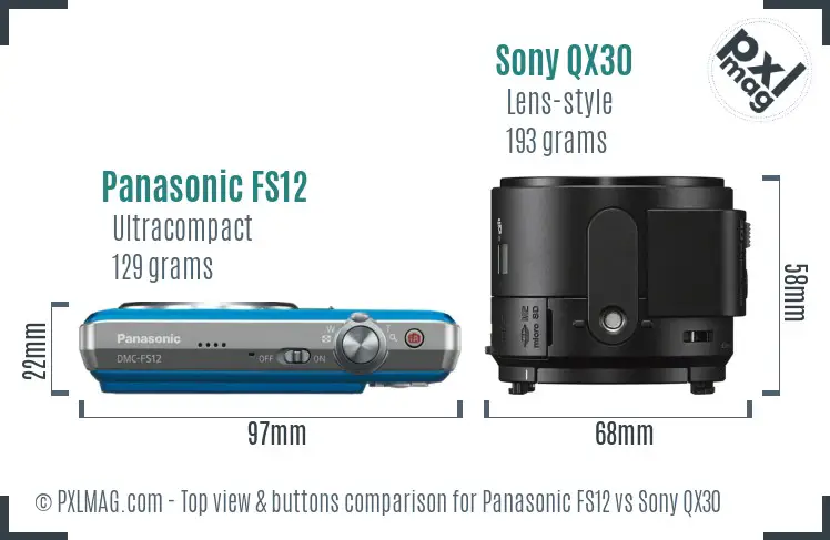 Panasonic FS12 vs Sony QX30 top view buttons comparison