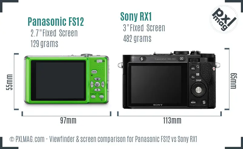 Panasonic FS12 vs Sony RX1 Screen and Viewfinder comparison