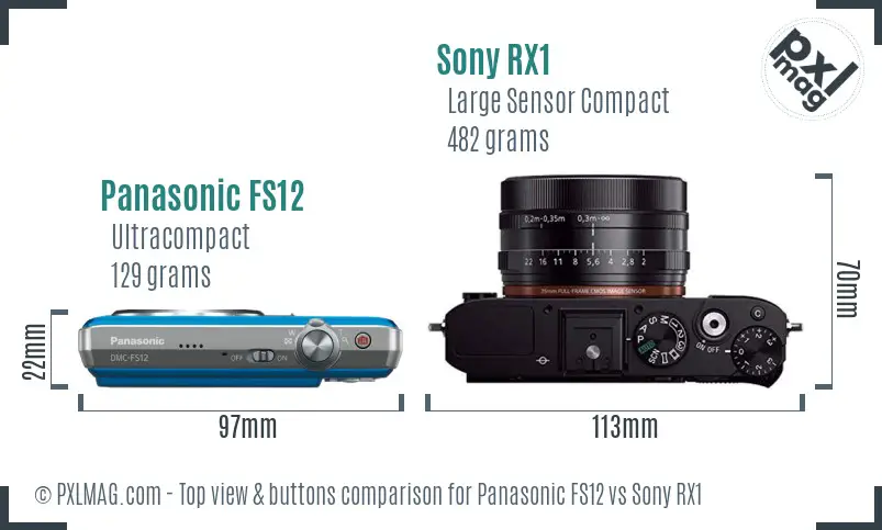 Panasonic FS12 vs Sony RX1 top view buttons comparison