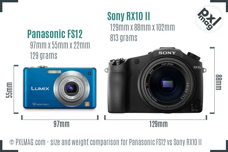 Panasonic FS12 vs Sony RX10 II size comparison