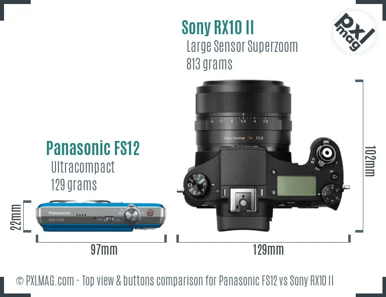 Panasonic FS12 vs Sony RX10 II top view buttons comparison