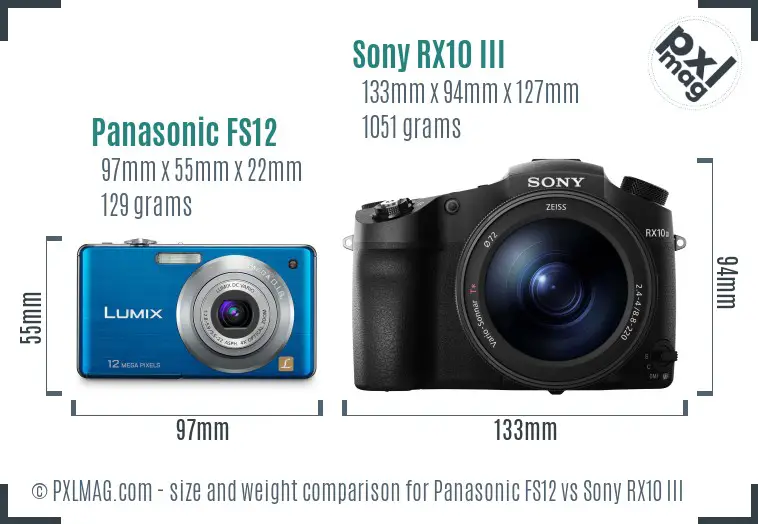 Panasonic FS12 vs Sony RX10 III size comparison