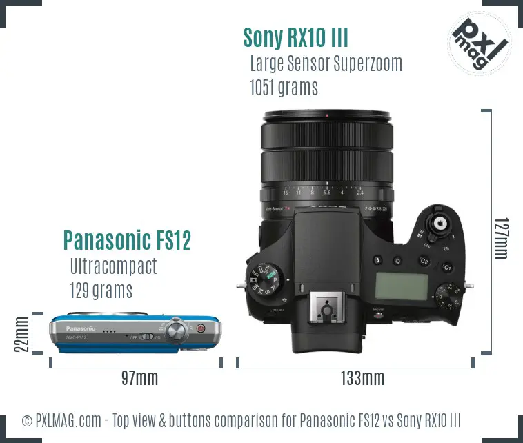Panasonic FS12 vs Sony RX10 III top view buttons comparison
