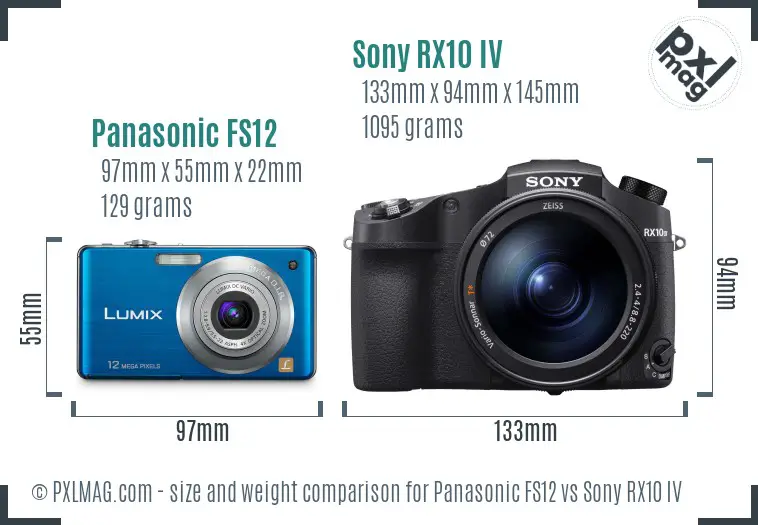 Panasonic FS12 vs Sony RX10 IV size comparison