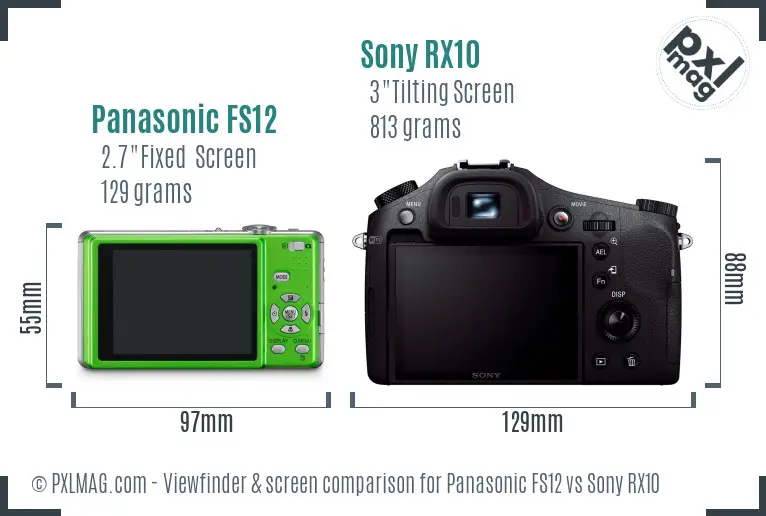Panasonic FS12 vs Sony RX10 Screen and Viewfinder comparison