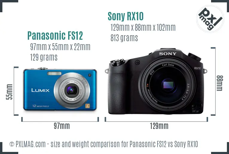 Panasonic FS12 vs Sony RX10 size comparison