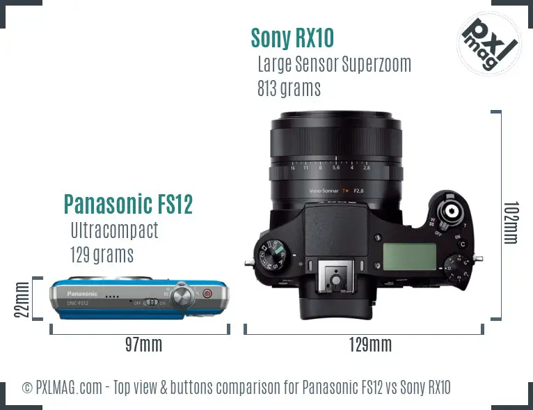 Panasonic FS12 vs Sony RX10 top view buttons comparison
