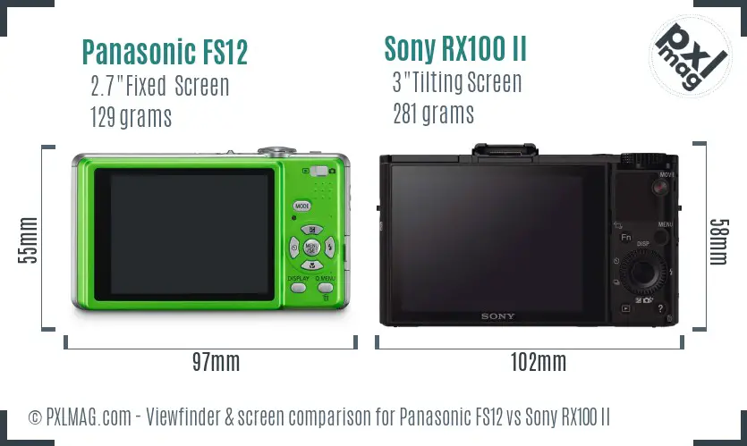 Panasonic FS12 vs Sony RX100 II Screen and Viewfinder comparison