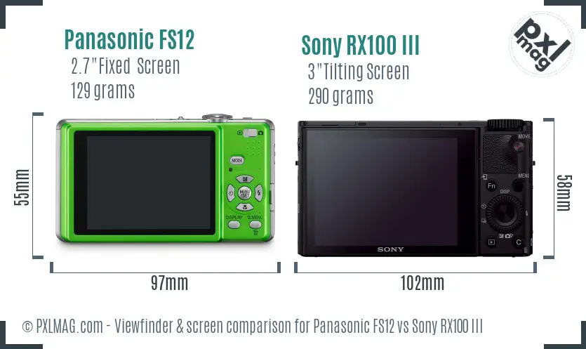 Panasonic FS12 vs Sony RX100 III Screen and Viewfinder comparison