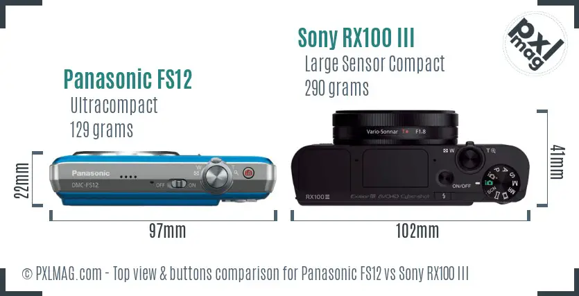 Panasonic FS12 vs Sony RX100 III top view buttons comparison