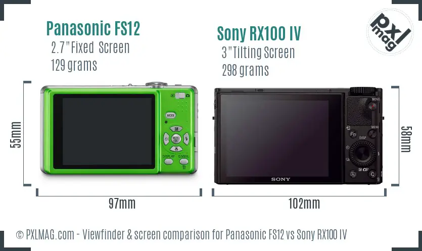 Panasonic FS12 vs Sony RX100 IV Screen and Viewfinder comparison