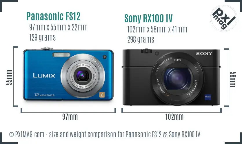 Panasonic FS12 vs Sony RX100 IV size comparison