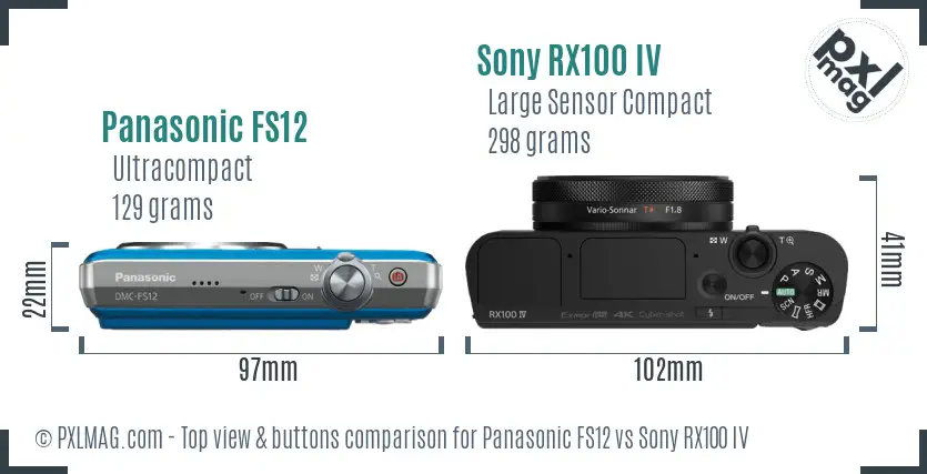 Panasonic FS12 vs Sony RX100 IV top view buttons comparison