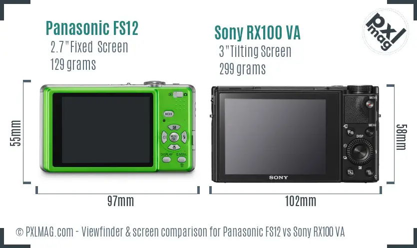 Panasonic FS12 vs Sony RX100 VA Screen and Viewfinder comparison