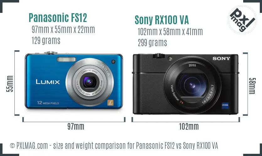 Panasonic FS12 vs Sony RX100 VA size comparison