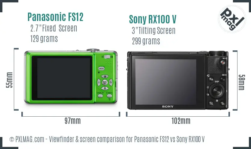 Panasonic FS12 vs Sony RX100 V Screen and Viewfinder comparison