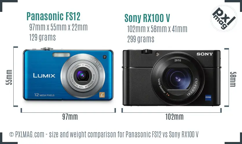 Panasonic FS12 vs Sony RX100 V size comparison