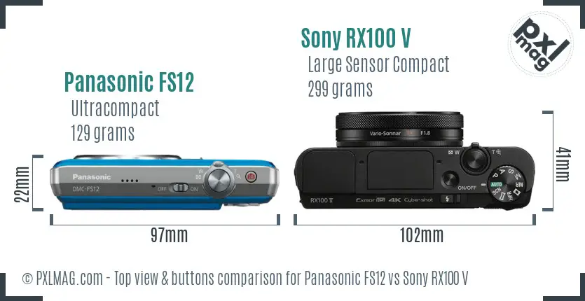 Panasonic FS12 vs Sony RX100 V top view buttons comparison