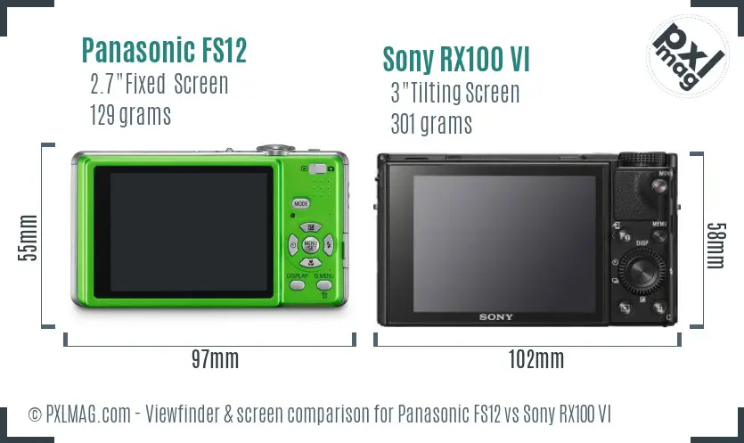 Panasonic FS12 vs Sony RX100 VI Screen and Viewfinder comparison