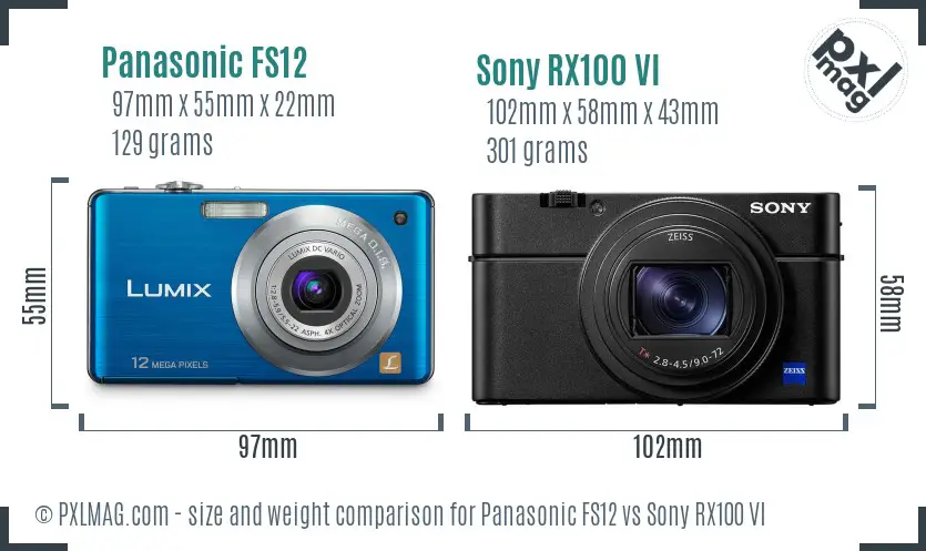 Panasonic FS12 vs Sony RX100 VI size comparison