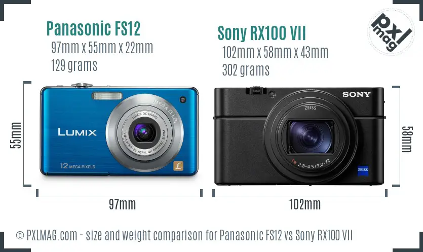 Panasonic FS12 vs Sony RX100 VII size comparison