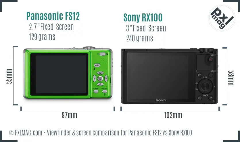 Panasonic FS12 vs Sony RX100 Screen and Viewfinder comparison