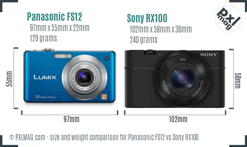 Panasonic FS12 vs Sony RX100 size comparison