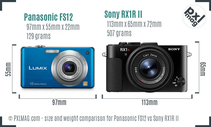 Panasonic FS12 vs Sony RX1R II size comparison