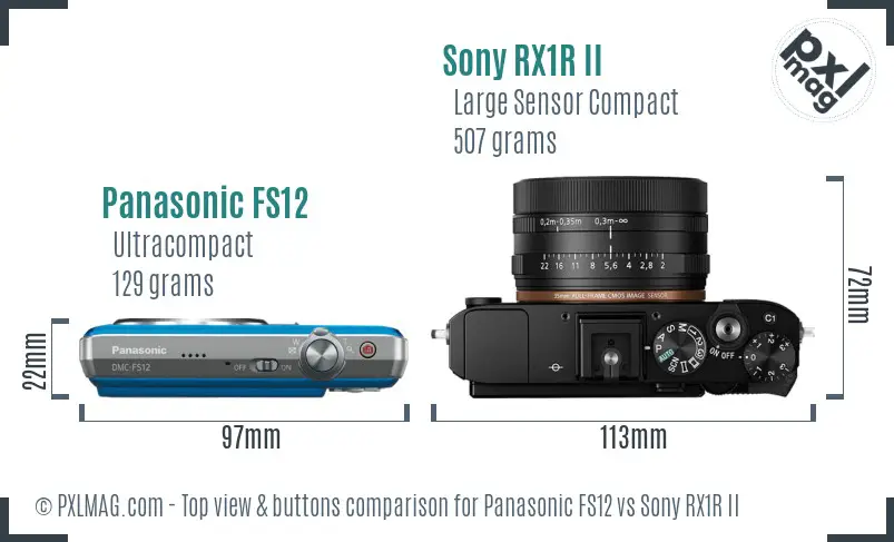 Panasonic FS12 vs Sony RX1R II top view buttons comparison