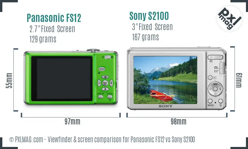 Panasonic FS12 vs Sony S2100 Screen and Viewfinder comparison